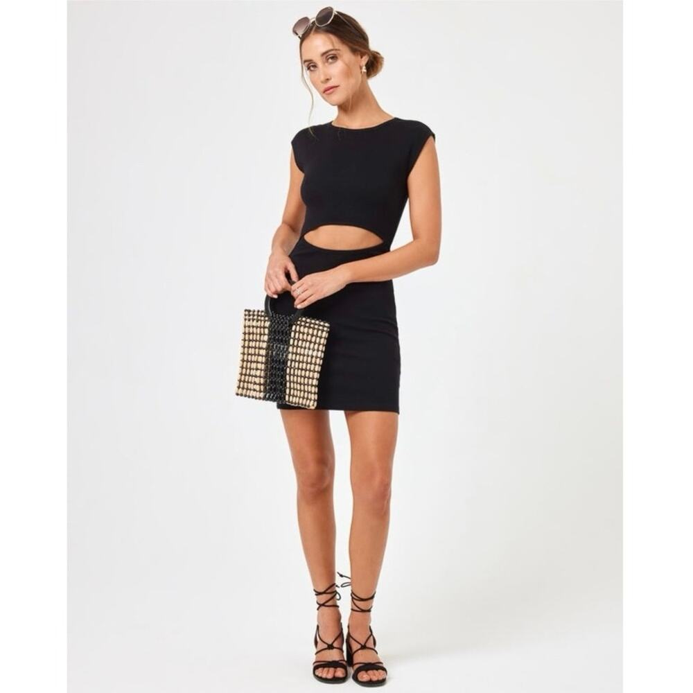LSPACE Remi Dress Black Ribbed Front Cutout Mini Bodycon NWT Medium